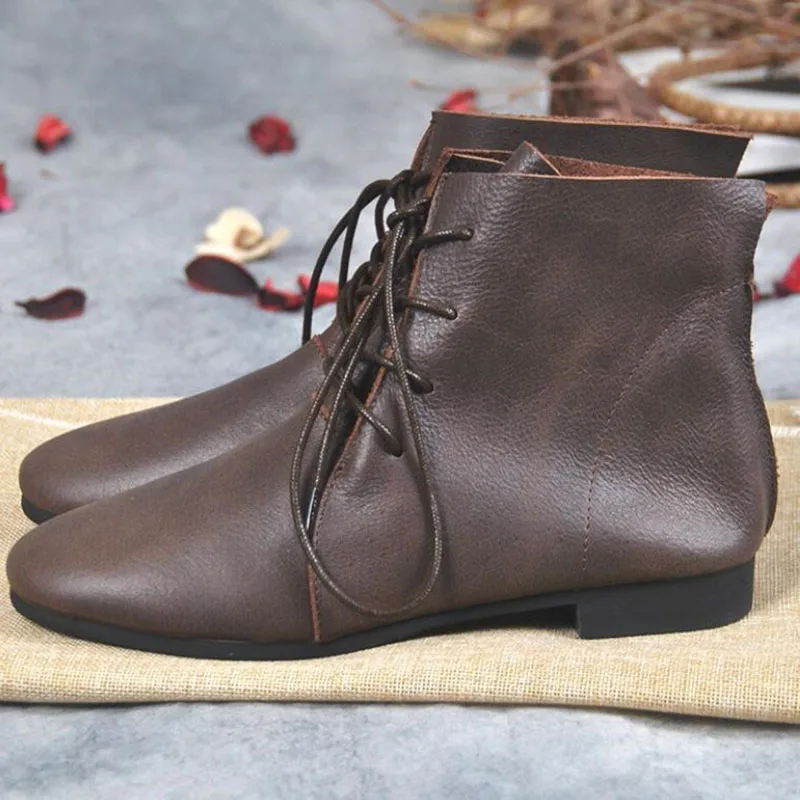 

Fashion Black Genuine Leather Women Ankle Boots British Style Round Toe Martin Boots Women Warm Flats Shoes Botte Femme