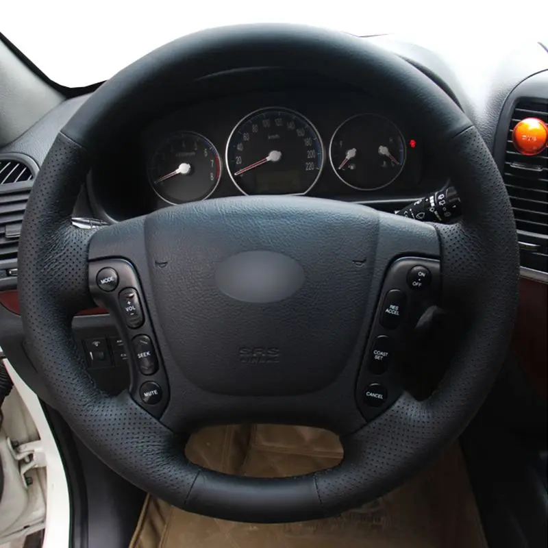 

Hand Sewing Black Genuine Leather Steering Wheel Cover For Hyundai Santa Fe 2006 2007-2012 H-1 Starex 2008-2020 i800 2008-2019