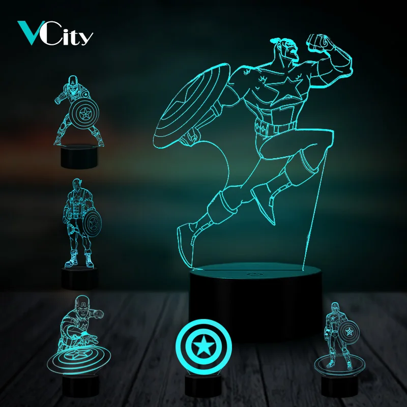 VCity Капитан Америка 3D лампа супер герой USB ночник Мстители вентиляторы коллекция дома вечерние атмосферное освещение друзья подарки