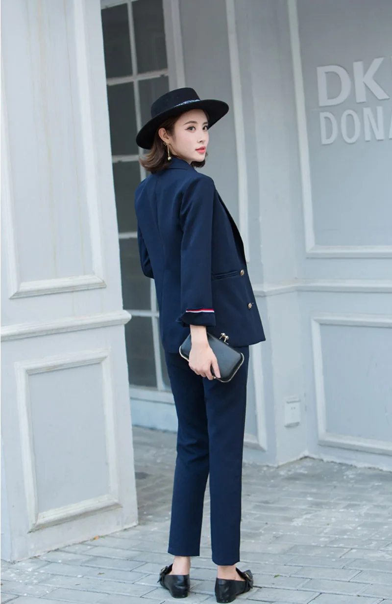 Осенний женский костюм брюки 2 комплекта классическая версия новая Корейская версия повседневные офисные женские костюмы черный