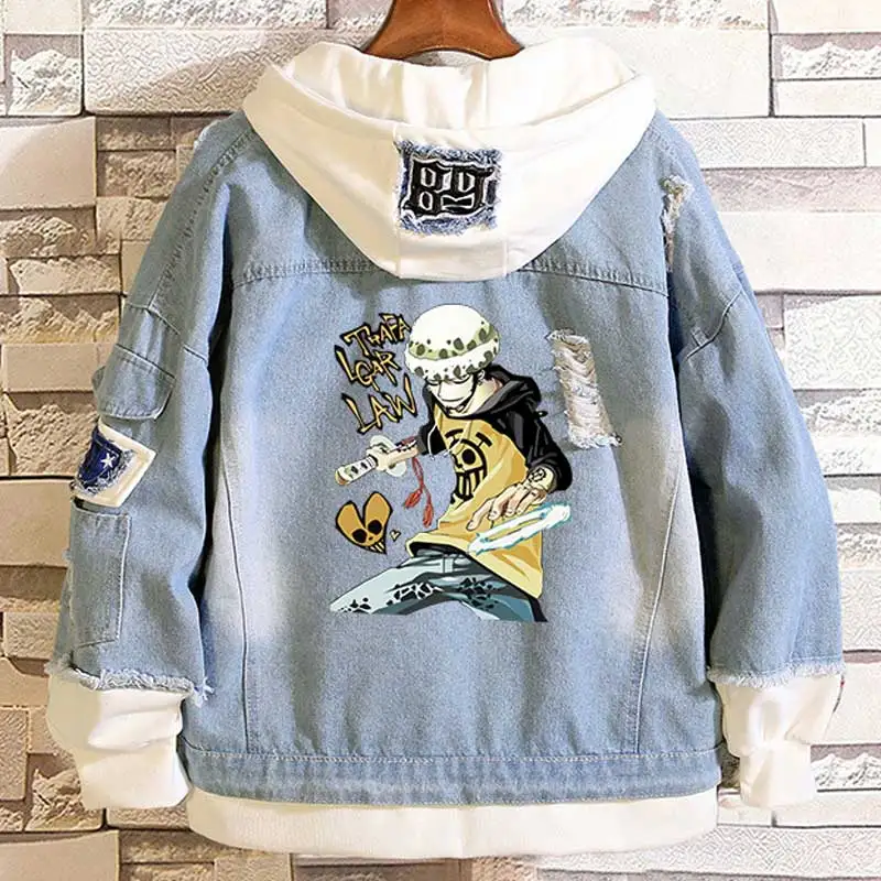 Джинсовая куртка с капюшоном Trafalgar Law Death повседневная многослойная потертая из
