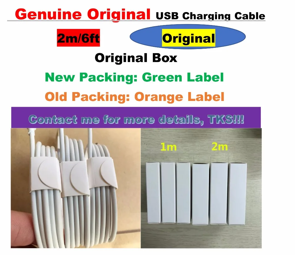 

10Pcs/lot,100% Genuine original 2m 6FT OD 3.0mm Data USB Sync Charger Cable For iPhone X XR XS 8 7 6S Plus With New Package