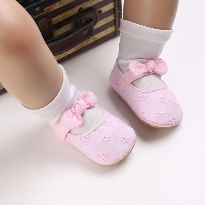 Infant Newborn Baby Girls Princess Non-Slip Floral Border Shoes Toddler Baby Soft PU Leather Prewalker Shoes Solid First Walkers