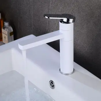 

Hot Cold Mixer White Faucets Black Bathroom Basin Sink Tap Deck Mounted Vessel Sink Faucet Mixer ELK1410S