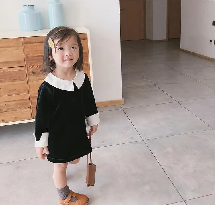 Girls Princess Dress Fall Kids Long Sleeve Dresses White Black Patchwork Dress Sweet Baby Clothes Kids Clothing