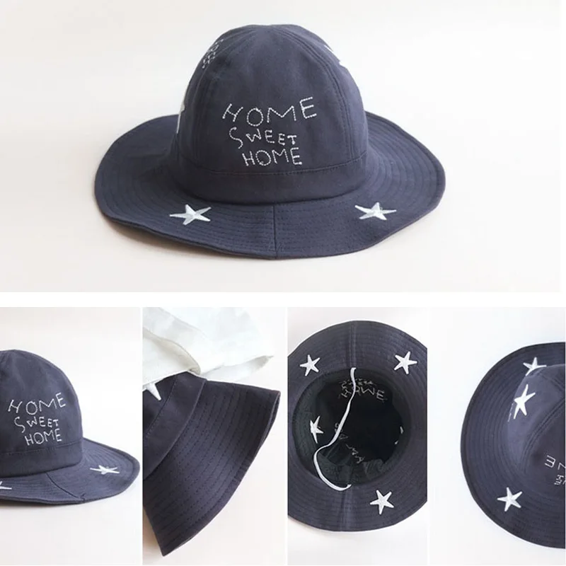 New 2020 Baby Hat for Girls Cotton Spring Summer Baby Cap for Boys Big Brim Embroidery Stars Kids Hats 4 Colors