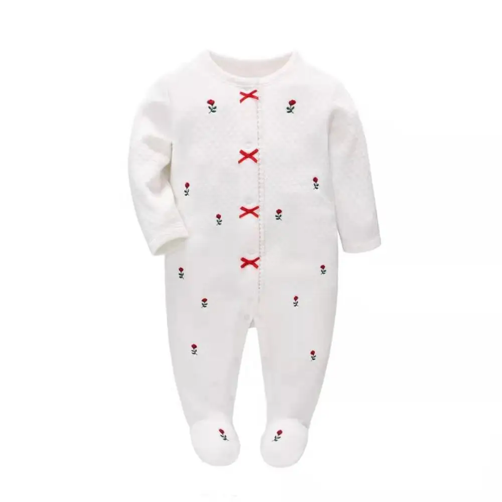 

Baby clothes Girl Rompers Newborn Clothes Embroider Flower Long Sleeve Infant Rompers 6M pack feet 9M-24M footless