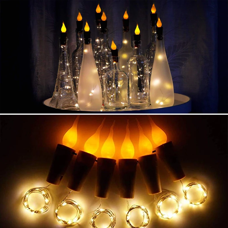 10 LEDs Starry Copper Christmas Decoration Wine Bottle Light String Light LED Wine stopper Candle Cork Light Warm White