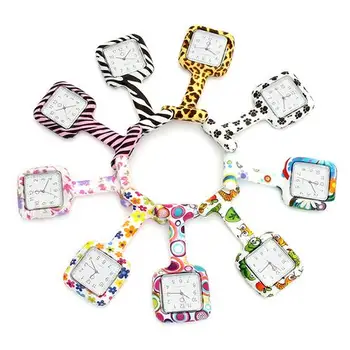 

Multicolor Pattern Silicone Nurse Watch Brooch Tunic Fob Watch With Free Battery Doctor Medical reloj de bolsillo Pocket Watch