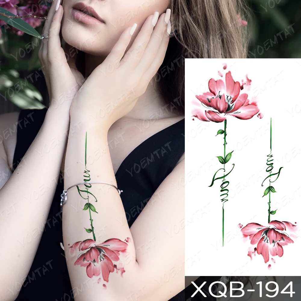 Tatuaje temporal impermeable para hombre y mujer, tatuaje de flor de cerezo,  pájaro, flor de rosa, arte corporal, brazo, manga falsa|Tatuajes  temporales| - AliExpress