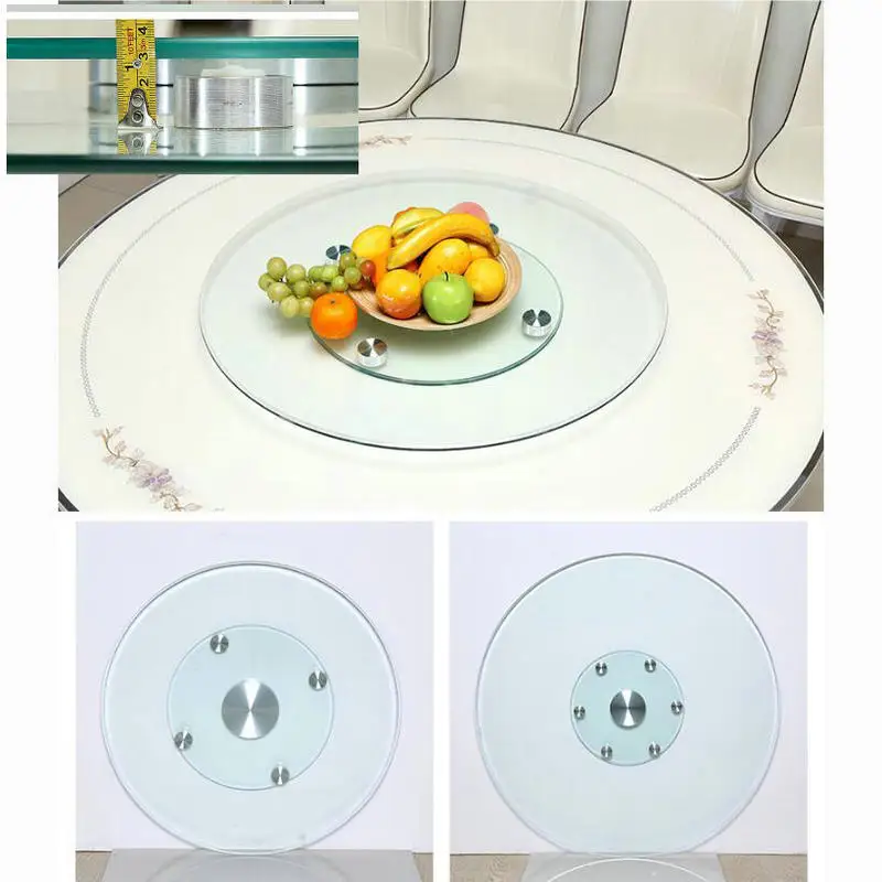 

HQ GL01 More Stable Double Layer Tempered Glass Lazy Susan Glass Turntable Dining Table Top Swivel Plate with Assistant Castors