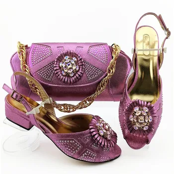 

Summer High Quality Luxury Low Heels Shoes And Bag Set Nigerian Design Sandals Woman Shoes And Bag Set For Wedding Size 38-43