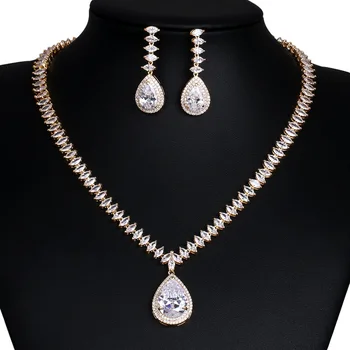 

WEIMANJINGDIAN SPARKLING LARGE TEARDROP CUBIC ZIRCONIA NECKLACE AND EARRING SET FOR WOMEN WEDDING BRIDE OR BRIDESMAID JEWELRY