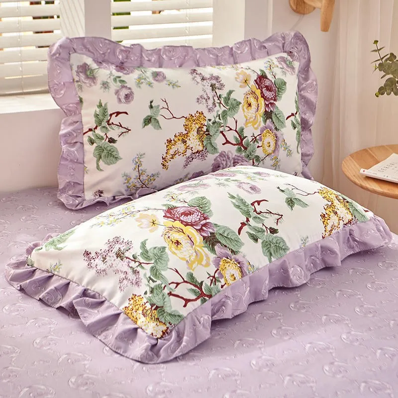 Peony Floral Girls Duvet Cover Set Soft Cotton Brushed Farmhouse Chic Blossom Ruffle 3/4Pcs Bedding set Fitted sheet Pillowcase