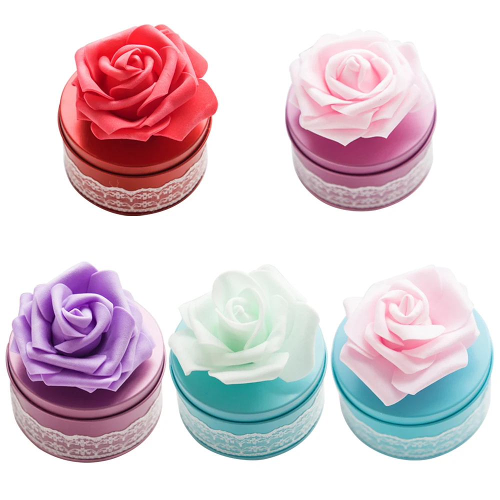 

10 Pcs Round Shape Packaging Gift Iron Box Tinplate Wedding Candy Box Favor Gift Box with Flower