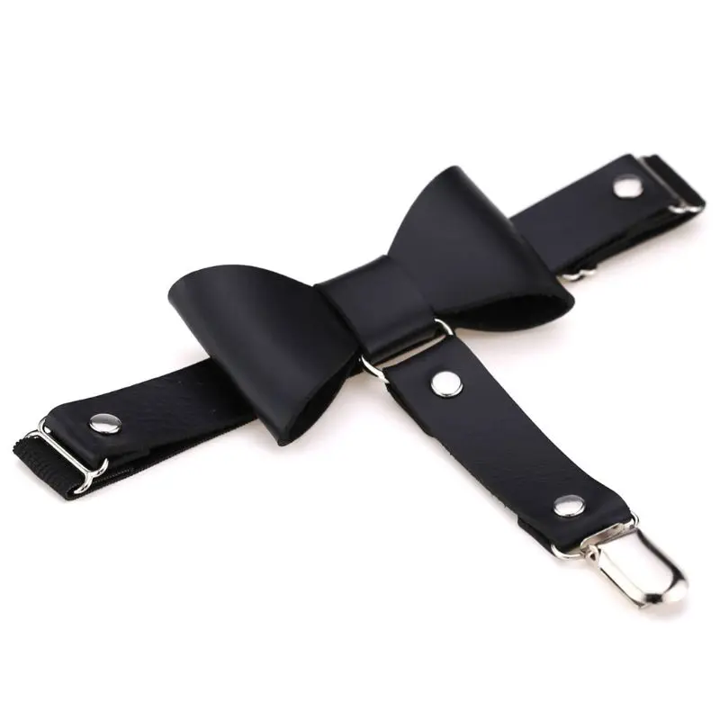 Women Gothic Studded Bowknot Garter Belt Faux Leather Thigh Ring with Metal Clip - Цвет: 6