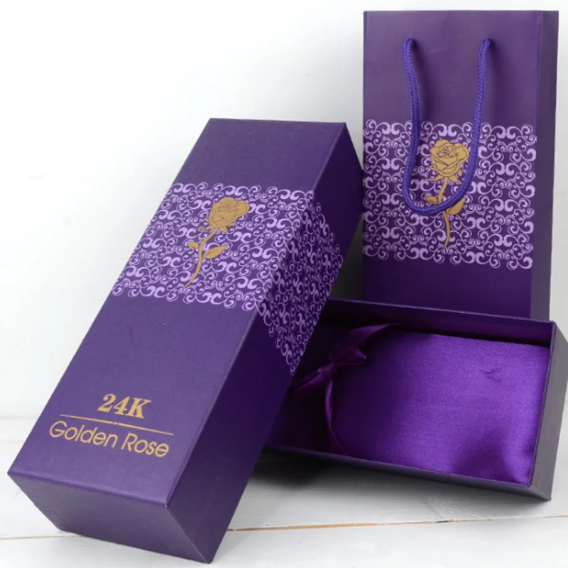 purple box Meldel 24K позолоченный цветок розы искусственный цветок 24K фольга Роза галактика коробка День рождения День Святого Валентина Рождество креативный подарок - Цвет: purple box