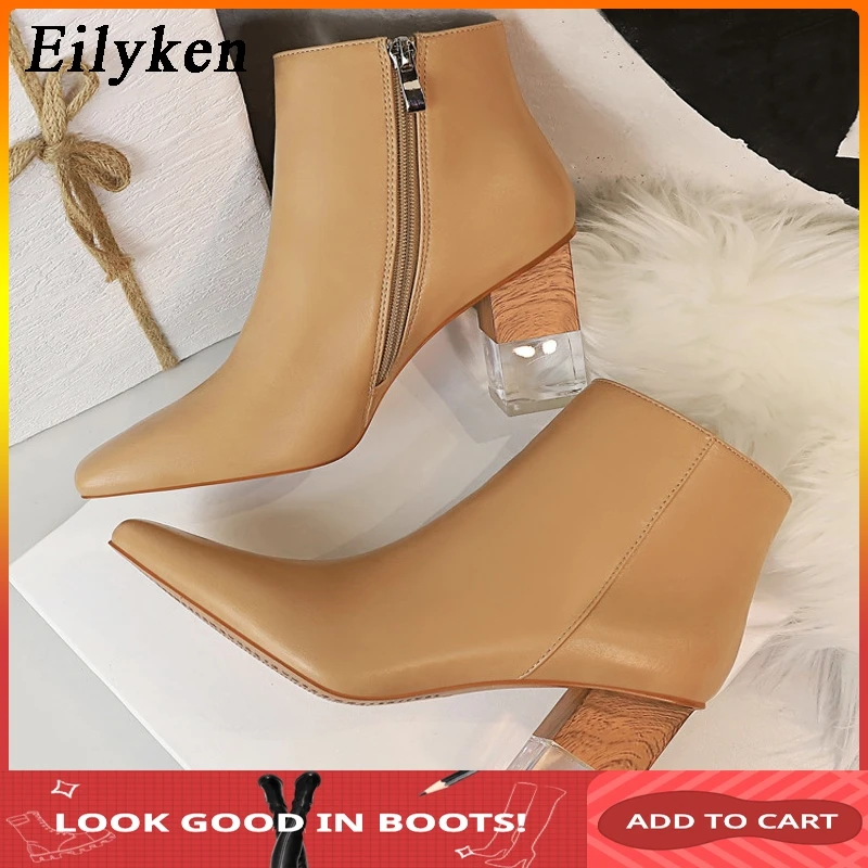 

Eilyken 2020 New Sexy Transparent High heels Boots Square Toe Shoes Clear Chunky heels Mujer Woman Booties