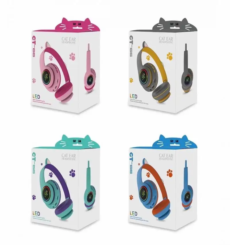 Cat Ear Wireless Bluetooth Headphone With Mic LED Lighting Stereo HD Sound Gaming Headset lovely Style Headset For Kids Girls