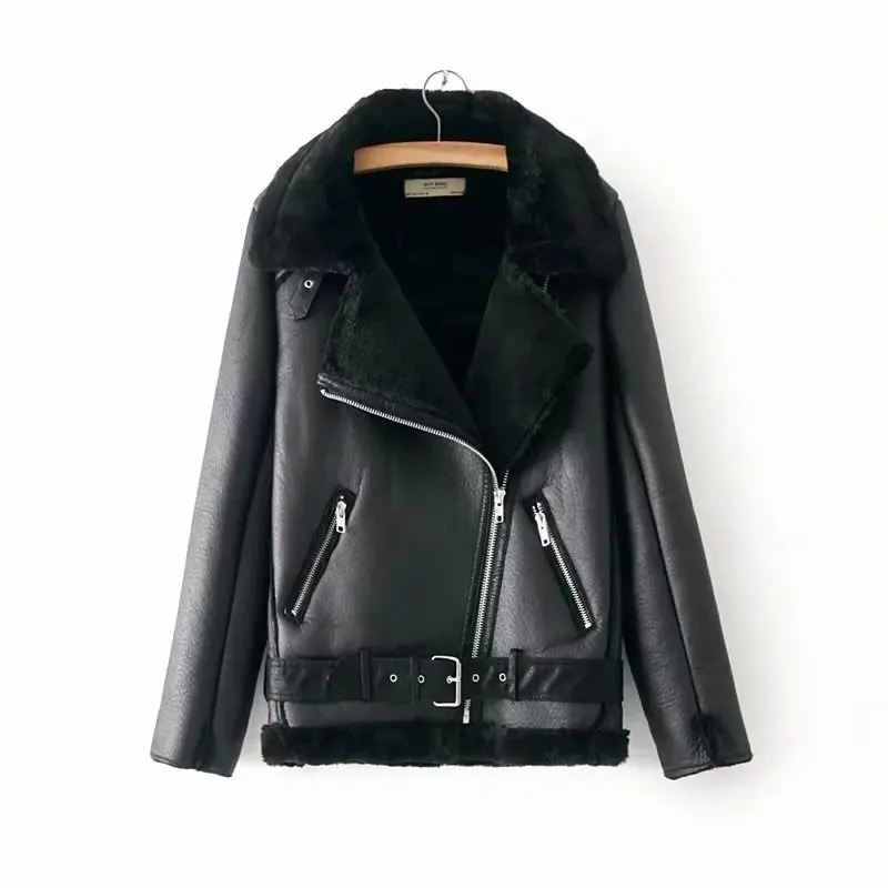 

New 2020 Winter Motorcycle Velvet Warm Jacket Female Lapel Short Jacket Leather Thick Plus Velvet Coat Arrive