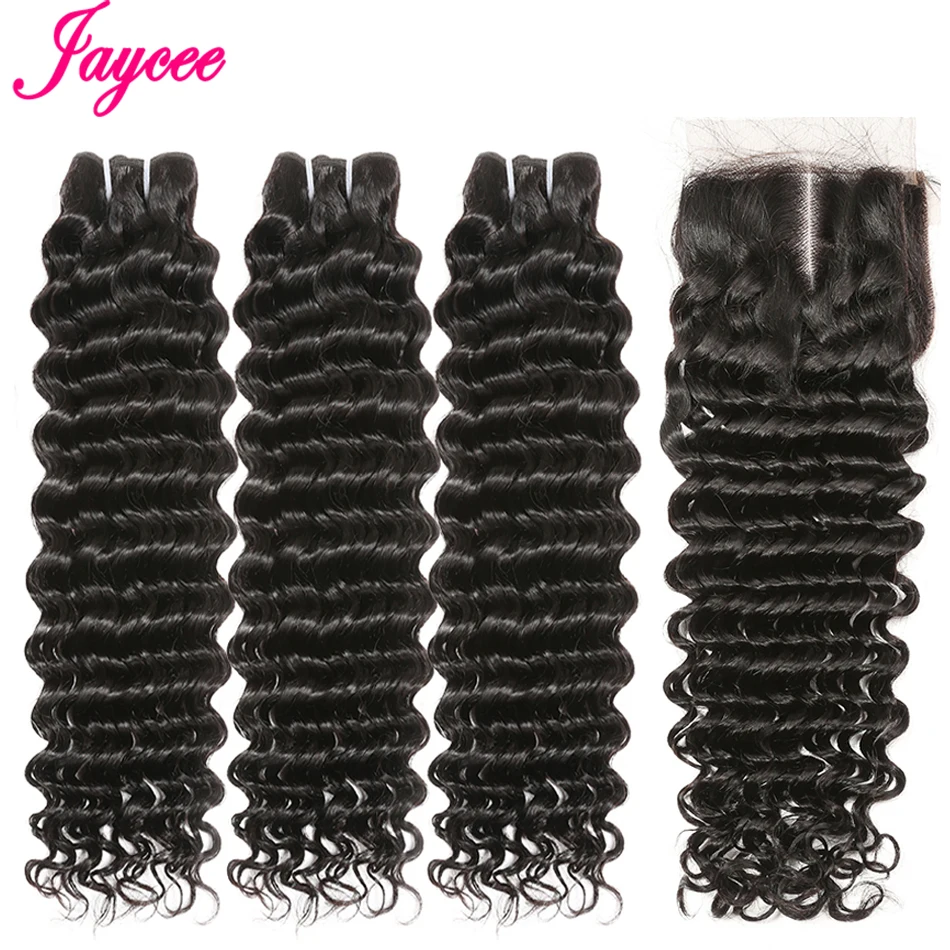

Jaycee Brazilian Hair Weave Bundles With Closure 3 Bundle With Lace Closure Non Remy Human Hair Deep Wave Bundles With Closure