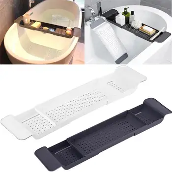 

Drain Scalable Bathtub Tray Hollow out Shower Organizer Plastic Storage Rack for Bathroom Toilet White