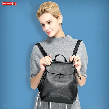 

Women Backpack Ladies Small Shoulder Diagonal Bag Female Lock School Backpacks New Package Tide Casual First Layer Leather Solid