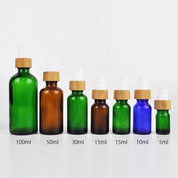 

Wood bamboo packaging 18 410 fine mist spray cap bottles 15ml 30ml 50ml 100ml cobalt blue amber essential oil glass spray bottle