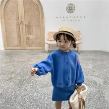 Корейский стиль, Осеннее модное полотенце для девочек, комплект трикотажной одежды с вышивкой, модный свитер, кардиган+ юбка, комплект из 2 предметов