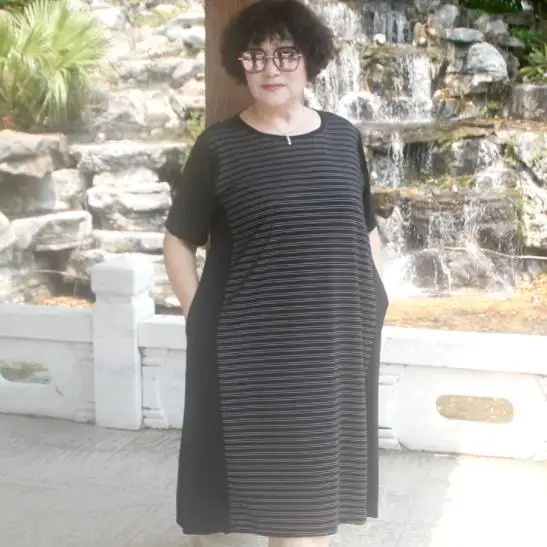 plus size dresses for women 4xl 5xl 6XL Striped Printed Black Vintage Summer Dress Elegant Dresses Vestidos Mujer DJ521