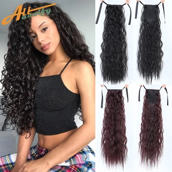 

Allaosify Synthetic Drawstring Afro Ponytail Curly Wavy Clip In Gair Extension Artifical Black Brown Blond For Women Hairpiece