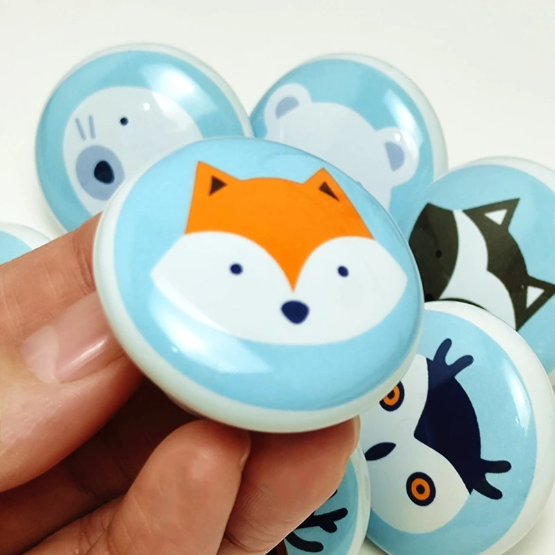 39mm Round Ceramic Single Knobs Fox Animal Furniture Handles for Kids Wardrobe Cupboard Drawer Pulls furniture knobs
