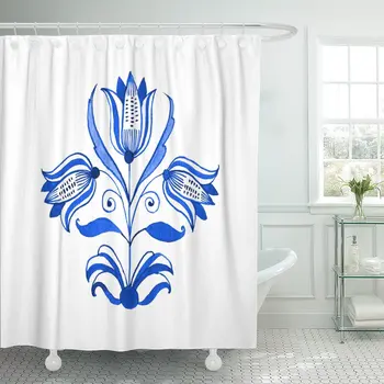 

Delft Blue Watercolour Traditional Dutch Floral Tree Tulips Cobalt Shower Curtains Waterproof Polyester Fabric 60 x 72 inches