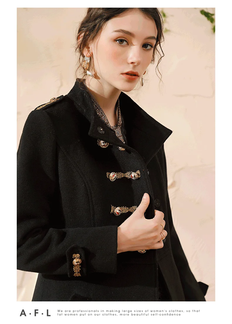 M~ 3XL 4XL английская леди пуговицы зимнее длинное пальто черный ...