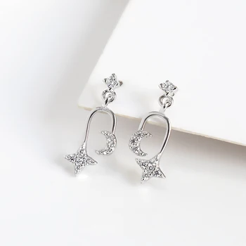 

S925 Sterling Silver Stars & Moon Zircon Earrings Temperament Personality Hypoallergenic Earrings Female jewelry