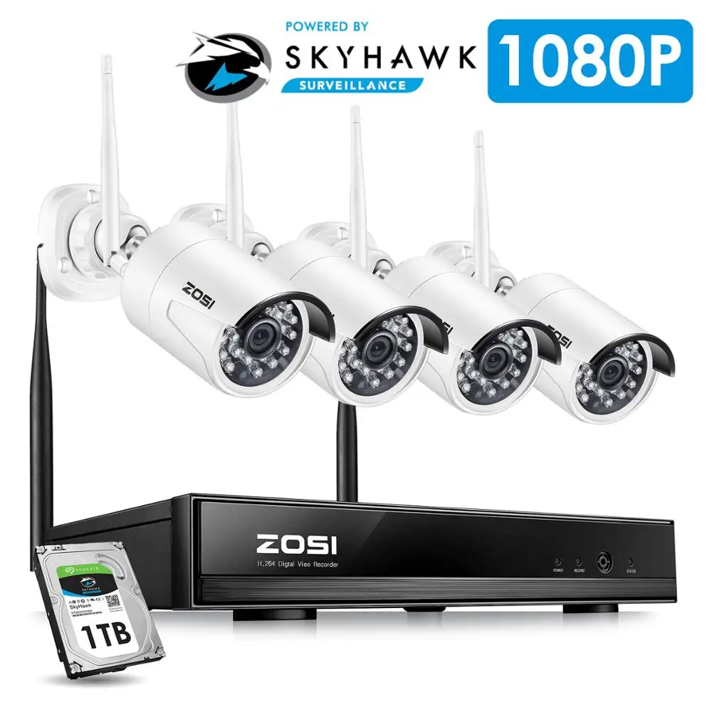 ZOSI 1080P HD Wi Fi беспроводная система безопасности 4CH HDMI NVR комплект 4 шт 1.3MP для