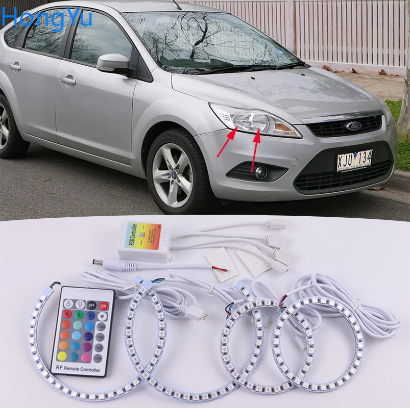 para Ford Focus Acessórios Mais Recentes Farol Multi-cor Rgb Led Anjo Olhos Auréola Anel Olho Drl rf Controle Remoto mk 2 2004-2011