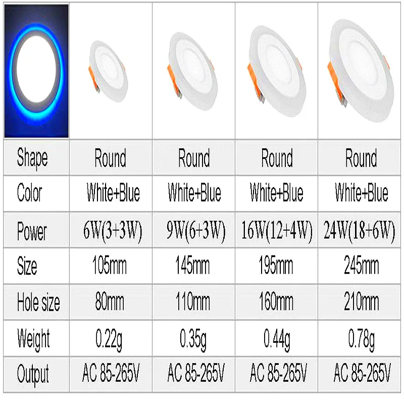 Dual Color Round Panel Downlight Size