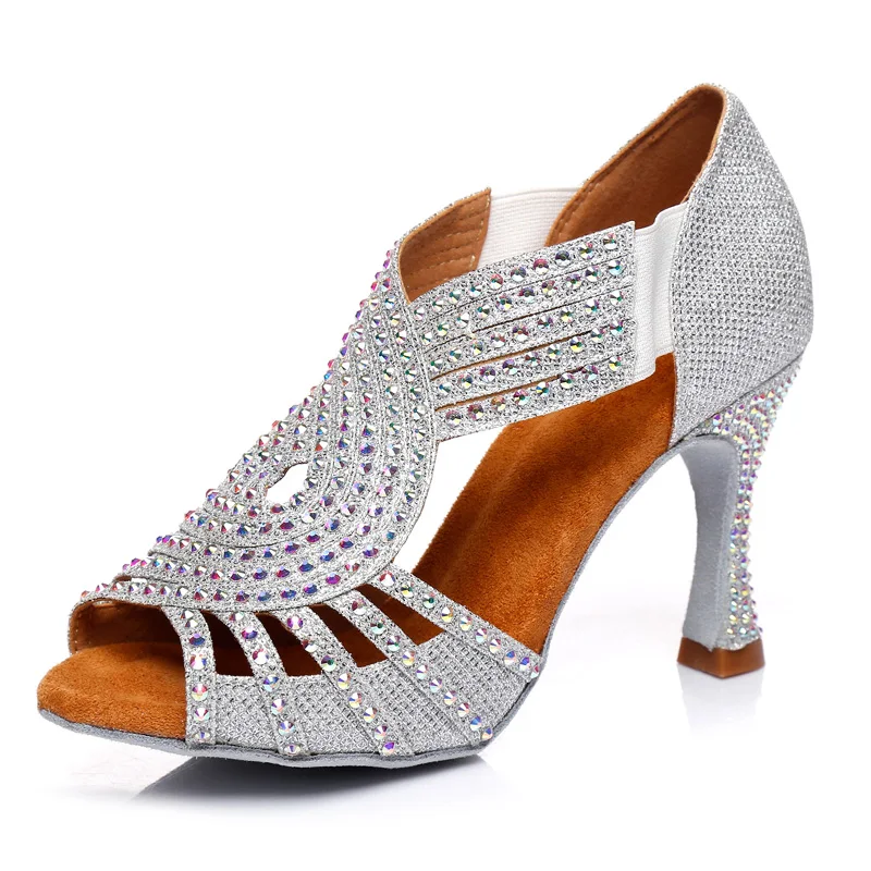 DKZSYIM Rhinestone Latin Dance Shoes Women/Ladies Ballroom Salsa Dancing Shoes Soft Soles Party/Wedding Dance Sandals High Heels 3