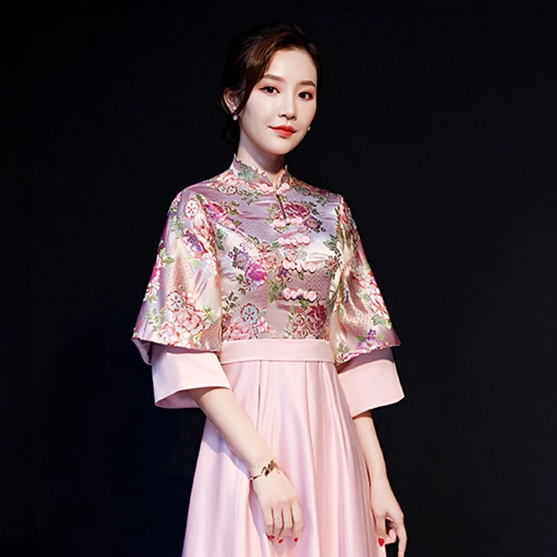 Cheongsam свадебное платье китайский стиль Половина рукава Вышивка платье Fiesta Vestido Qipao платья подружек невесты Выпускной TS1743