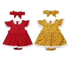 Barboteuse en dentelle pour bébés filles, 0 24M, Costumes de noël, à volants, rouge, combinaison, vêtements de princesse, livraison directe