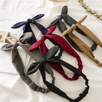 

Winter Style Cross Bow Headband Hair Accessories Retro Suede Solid Color Rabbit Ears Metal Wire HeadBands Hot