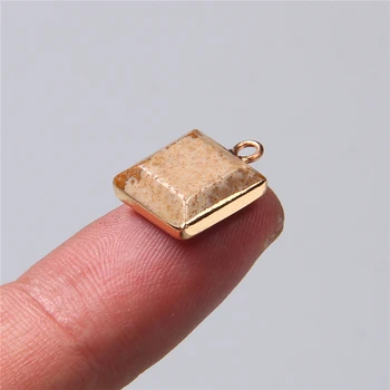 

2pcs 12MM Natural Raw picture gem stone square charm pendants for handmade finding jewelry making DIY earring necklace bracelets