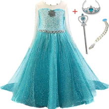 Нарядное платье для девочек; платье принцессы Анны и Эльзы; карнавальный костюм принцессы Эльзы; Детские платья с длинными рукавами на Хэллоуин; нарядные платья для девочек