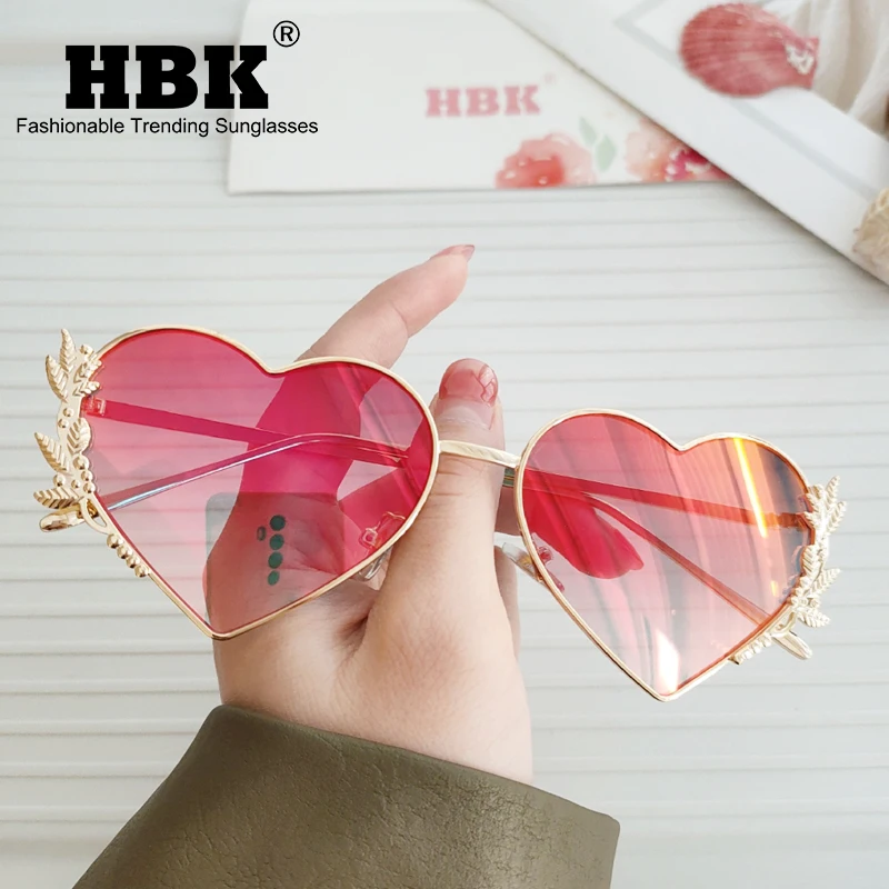 HBK Модные солнцезащитные очки в форме сердца металлические женские роскошные
