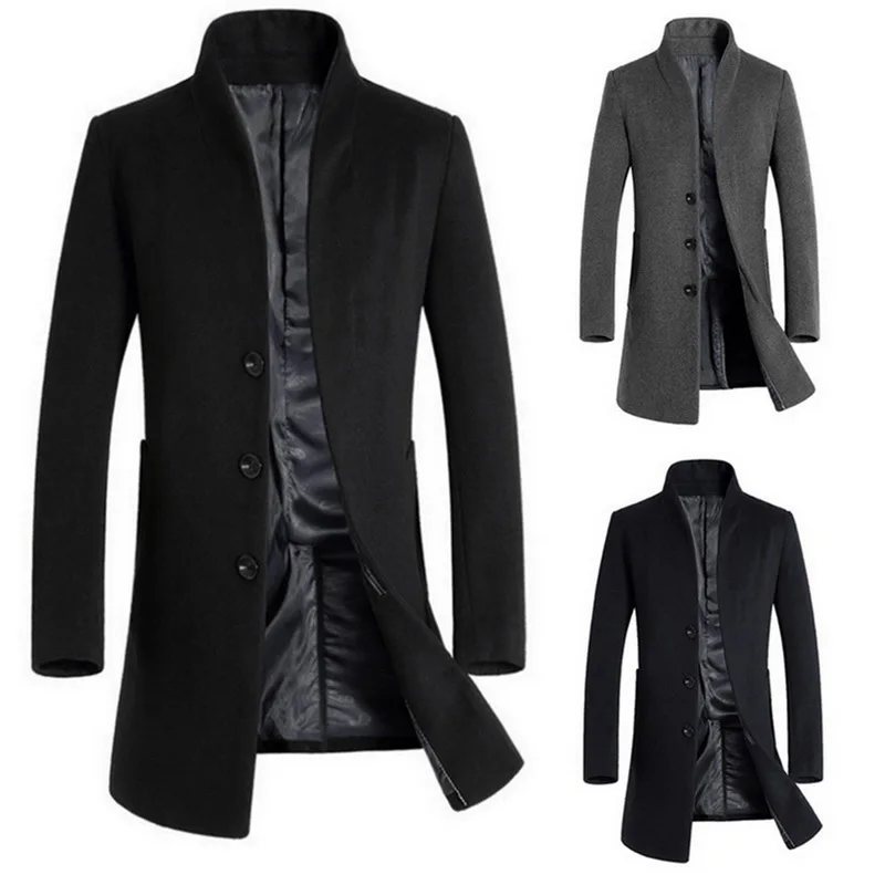 Kopen Litthing 2020 Mannen Lente Blend Jassen Stand Kraag Jassen Klassieke Mannelijke Outwears Effen Breasted Mannen Lange Blend Jacket Overjassen