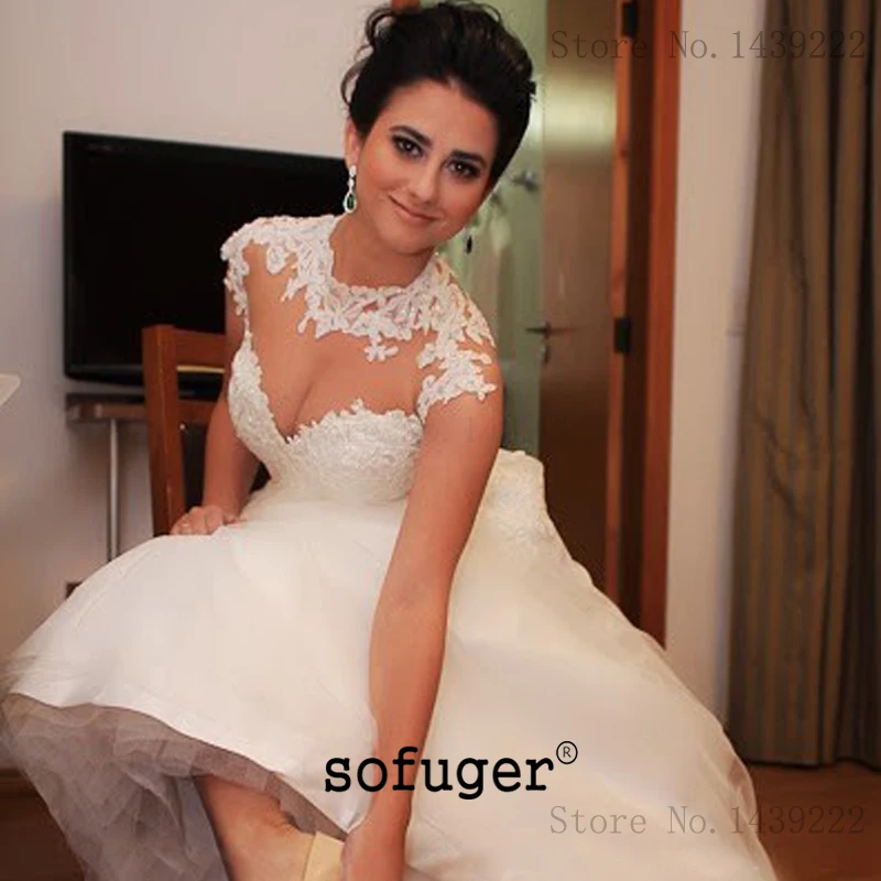 

White Ivory O Neck A line Wedding Dress Cap Sleeves Boho Robe De Mariee Sofuge Dubai Arabic Abiti Da Sposa Party Dress