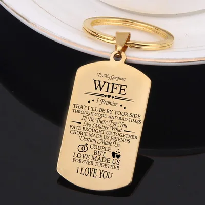 gold Брелок FLYANGEL To My Wife, ювелирное изделие с гравировкой Love Made Us Forever Together I love You For Wife Gifts, брелок на День святого Валентина - Цвет: gold
