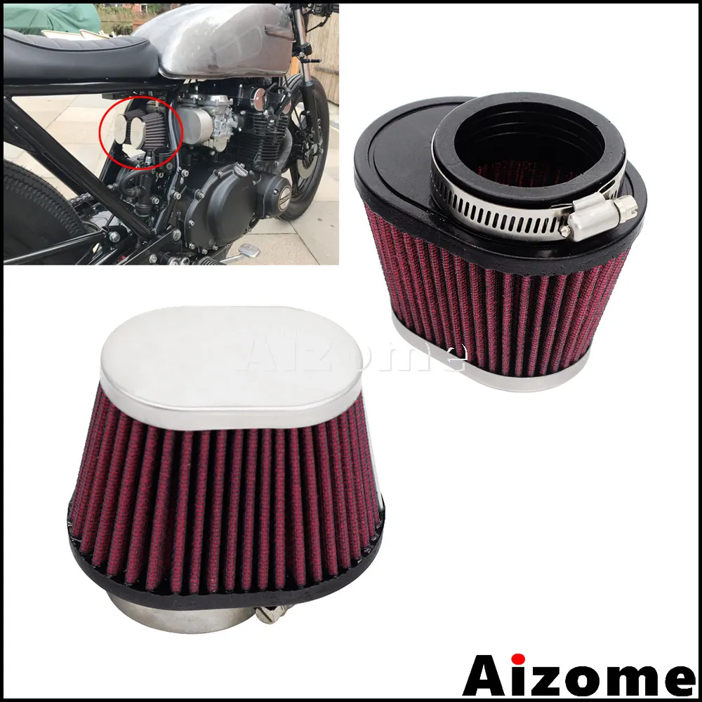 Motorcycle 48mm 52mm Chrome Cap Oval Pod Air Filter For Honda Yamaha Suzuki Kawasaki CB CG SR XJ XS GT GS KZ Cafe Racer Custom | Автомобили