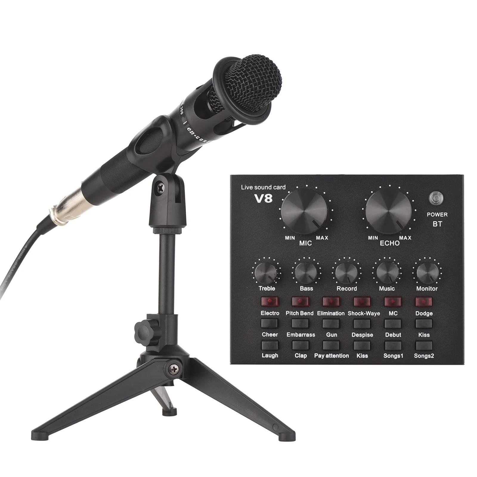 Sound Card Microphone Set Broadcast Metal Microphone Set Adjustable Bracket 12 Background Sound Effects Multifunctional Live Sound Card 